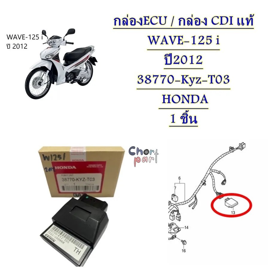 กล่อง ECU / กล่อง CDI แท้ WAVE-125 i ปี2012 38770-KYZ-T03 HONDA 1 ชิ้น