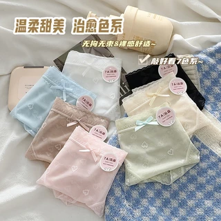 🧸💦Karola Bikinis⛱️🧸 #Y18 กางเกงในผู้หญิง ขอบเป้าไม่พับ กระชับ ผ้าไหมน้ำแข็ง icy เซ็กซี่น่ารัก เอวขอบลูกไม้ พิมพ์ลายหัวใจ
