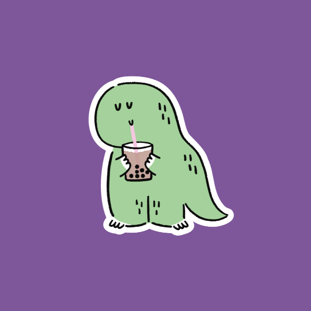 Jurawrsic สติกเกอร์ไดคัท PVC กันน้ำ die-cut ขนาด 4.6x5ซม. ไดโนเสาร์ milk tea ชาไข่มุก