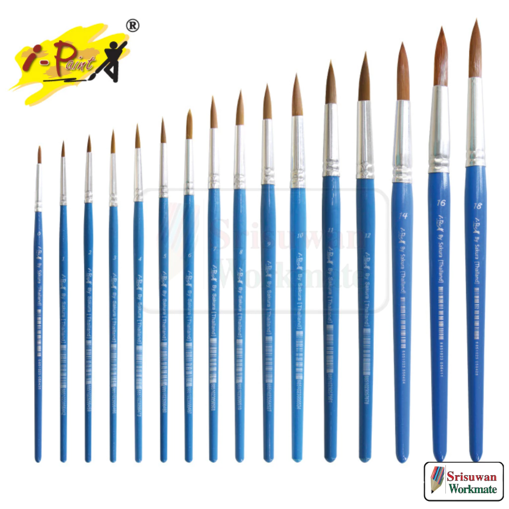 I-Paint พู่กันกลม ไอเพ้นท์ พู่กันสีน้ำ สีอะคริลิค Round Brush เบอร์ 1-12 จำนวน 1 ด้าม