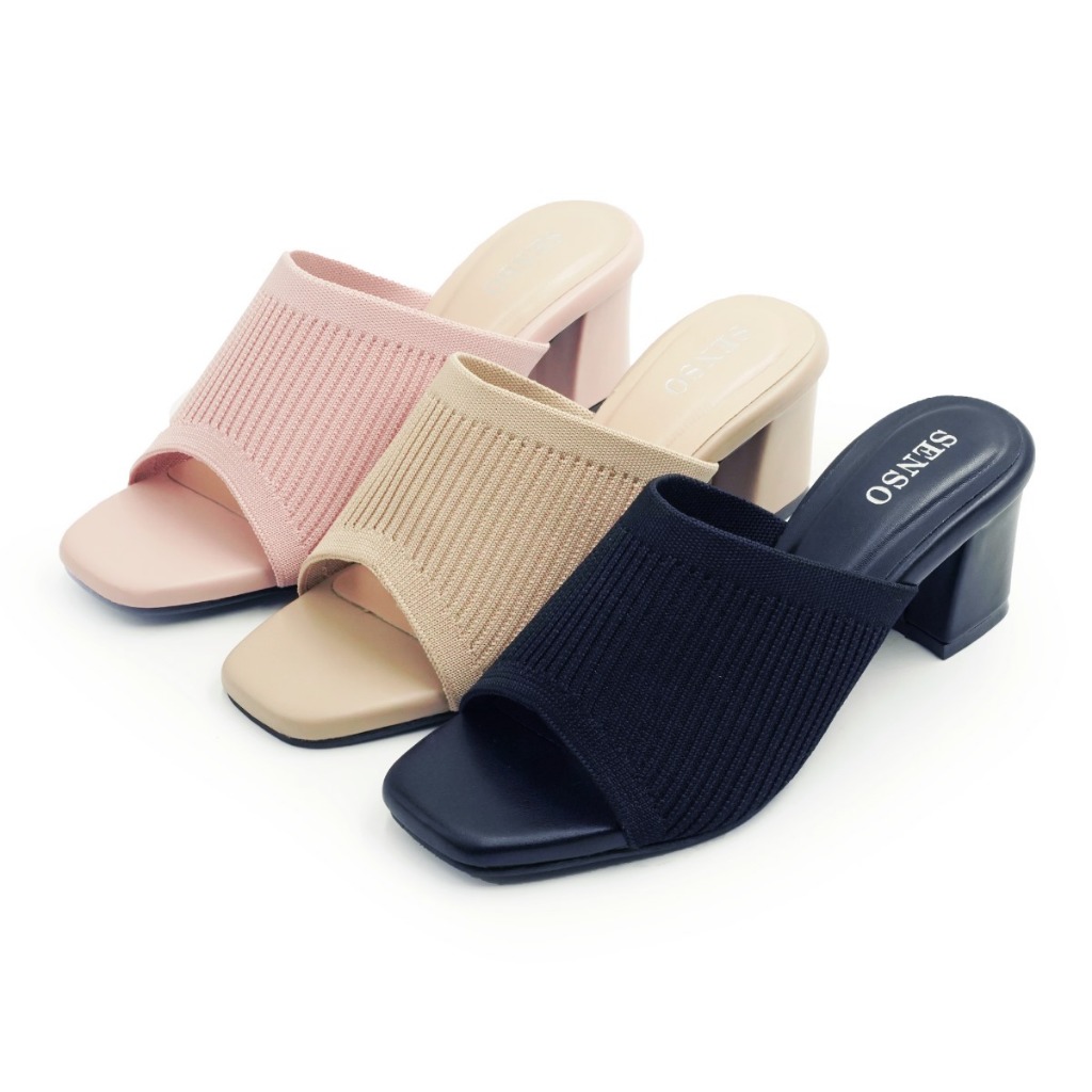 SENSO รองเท้าส้นPUแแบบสวมหน้าผ้ายืด ซับผ้า (PU HEEL) J58046