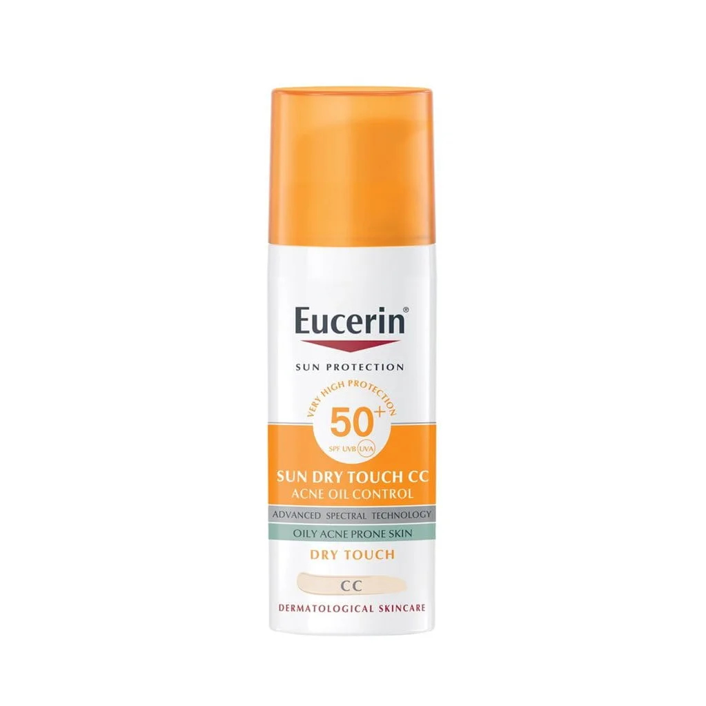 EUCERIN SUN DRY TOUCH CC CREAM SPF50+50ML ซีซีครีม สำหรับผิวมันเป็นสิวง่าย บอบบางแพ้ง่าย