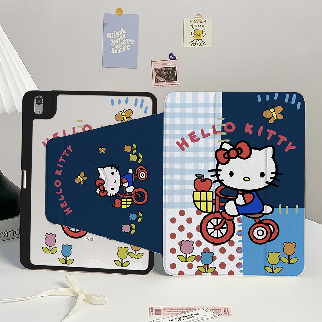 🪐24 ชั่วโมงเคส🪐case iPad Gen9 Gen11 Air7 11 ที่ใส่ปากกา Hello Kitty เคสiPadหมุน 360° Gen10 Air6 Air5