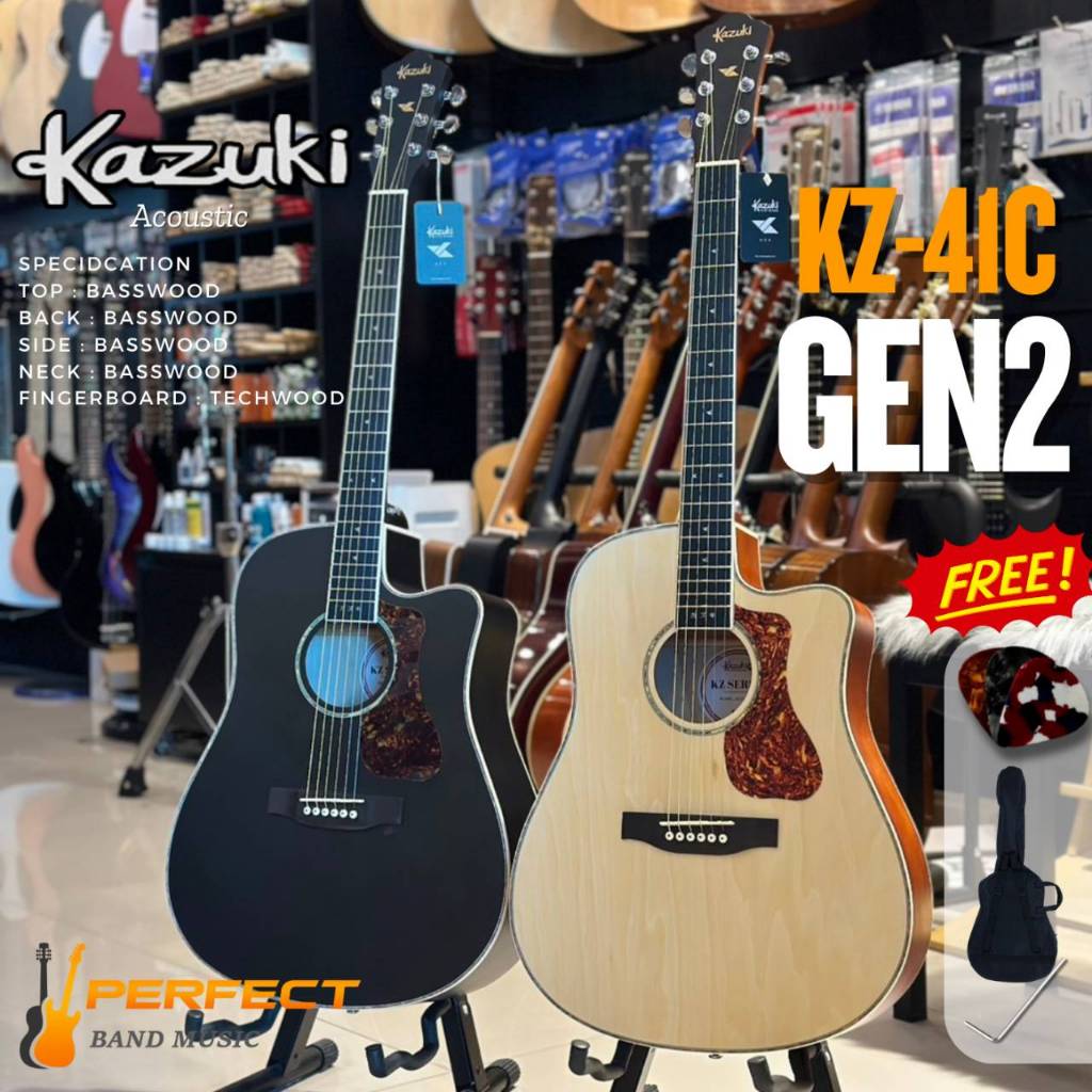 กีตาร์โปร่ง Kazuki KZ41C GEN2 พร้อมกระเป๋า ปิ๊ก ประแจ   [ผ่อน 0% 10เดือน]