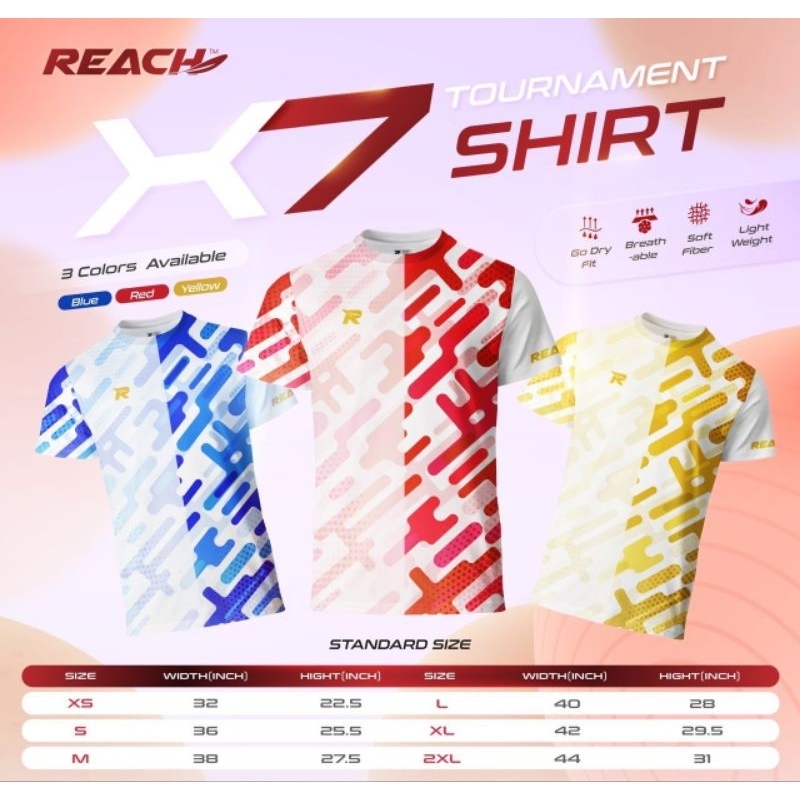 เสื้อกีฬา Reach รุ่น X7 ซื้อ 2 แถม 1 ราคาตัวละ 349 บาท 3 ตัวในราคา 698