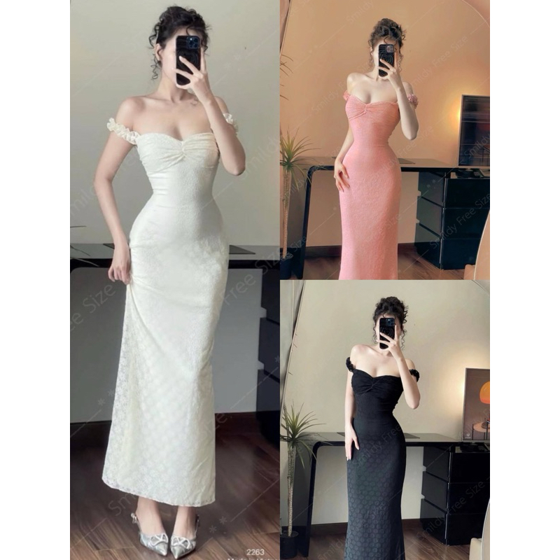 พร้อมส่ง 🇹🇭 งานนำเข้า ✈️ เดรสยาว สายเดี่ยว ลูกไม้ เข้ารูป ใส่ขึ้นไหล่ ปาดไหล่ได้ ฟรีไซต์