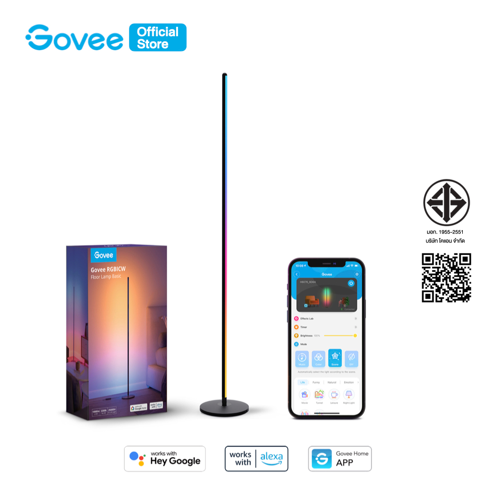 Govee RGBICW Smart Corner Floor Lamp รุ่น H6062 | โคมไฟตั้งพื้นเข้ามุมอัจฉริยะ Wi-Fi + Bluetooth รองรับ Alexa Google