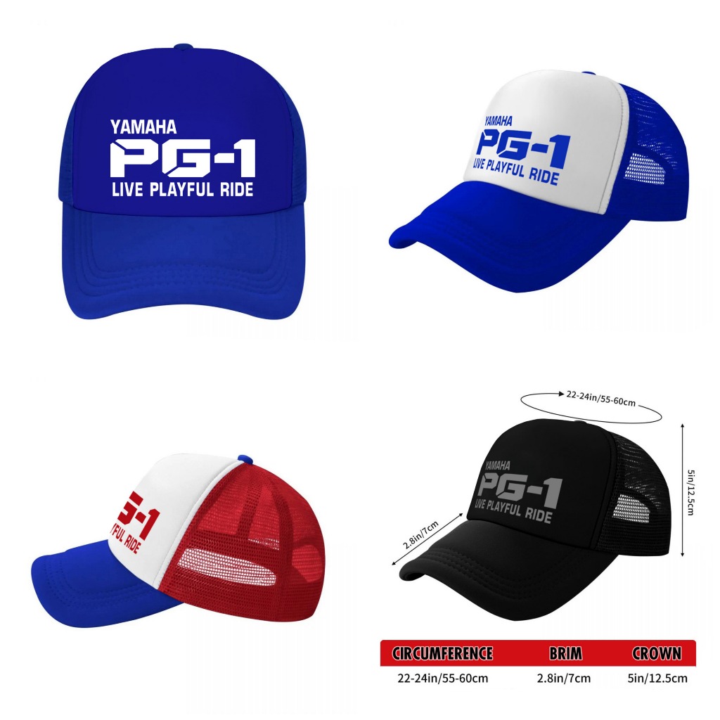 หมวกแก็ป หมวกเบสบอล หน้าบุฟองน้ำ หลังตาข่าย สกรีน YAMAHA PG-1  ด้วย Flex pu  ขอบเรียบ สวย คมชัด