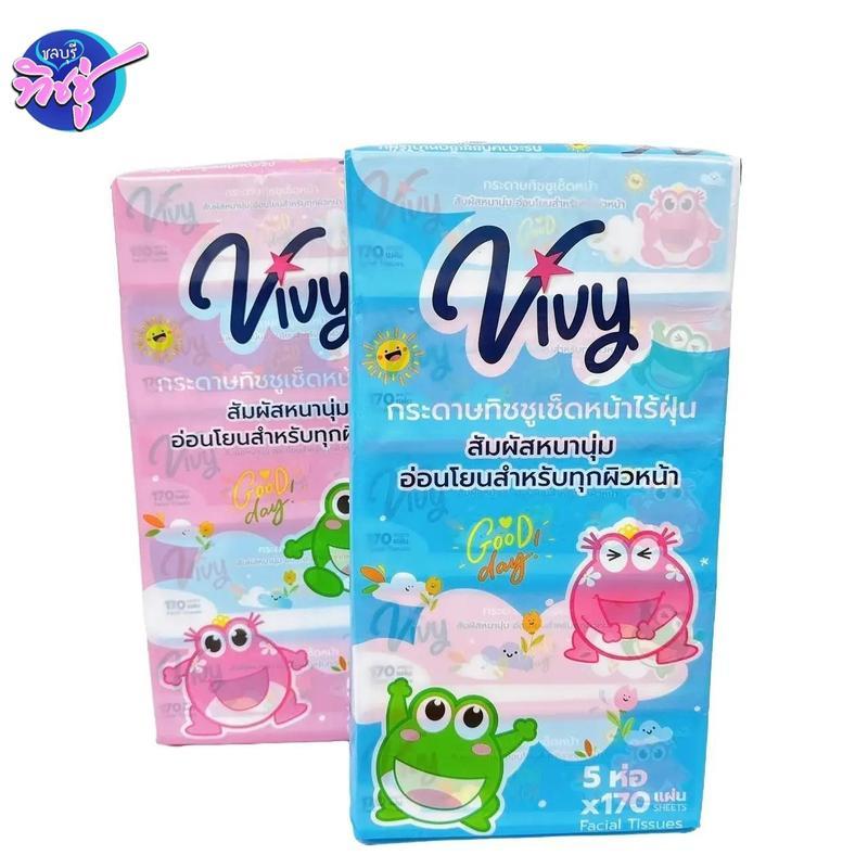 [เซท 2 แพค] VIVY วีวี่ รุ่น Good day กระดาษทิชชู่เช็ดหน้า ห่อ170แผ่น หนา2ชั้น แพค5ห่อ