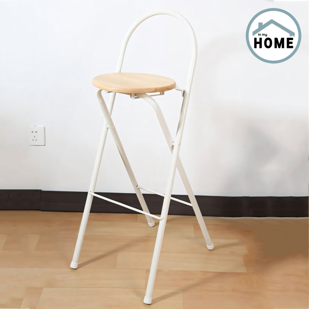 เก้าอี้บาร์ทรงสูง (A1สีบีชอ่อน) สไตล์มินิมอล พับเก็บได้ แข็งแรงมาก
