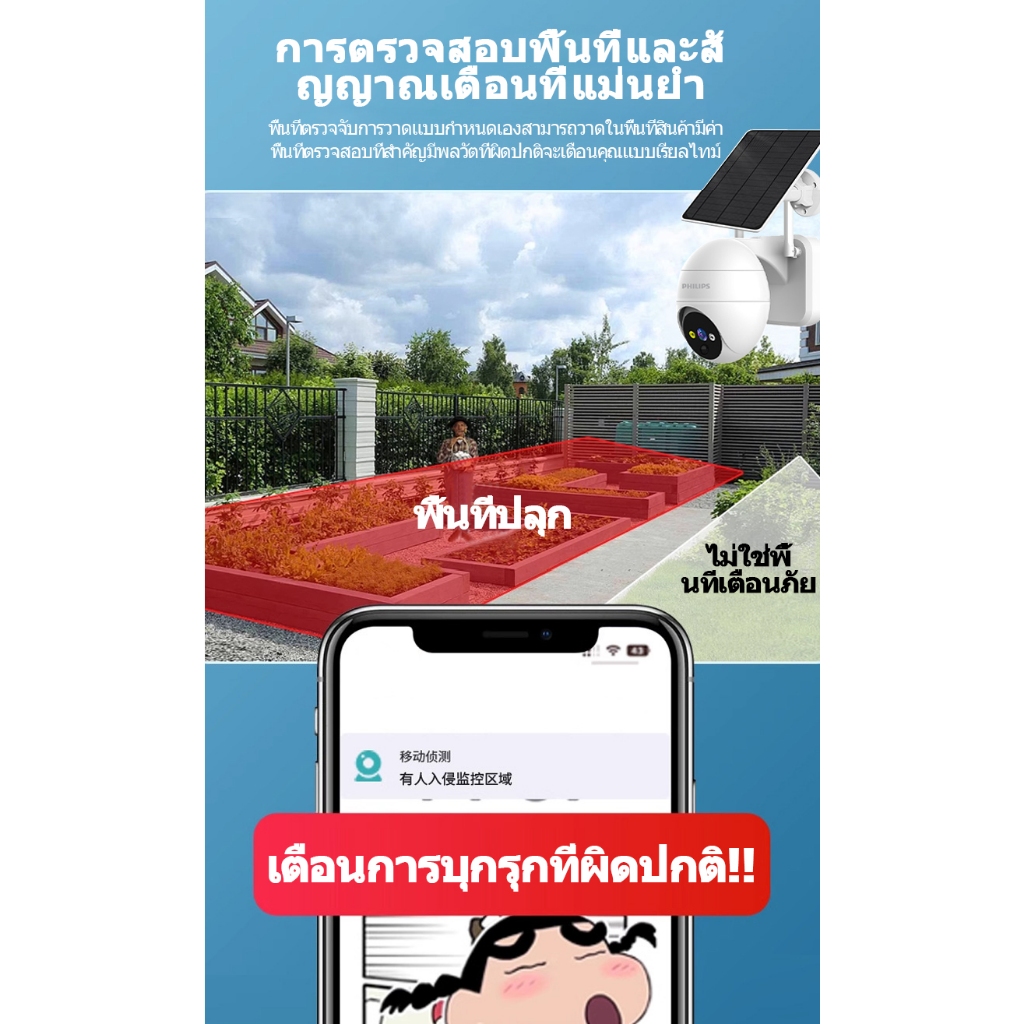 Philips Solar Cam 360°⚡กล้องวงจรปิดฟิลิปส์ กันน้ำ IP66🌞โซล่าเซลล์ประหยัดไฟ 📸บันทึกภาพ Full HD 1080P+⚡แจ้งเตือนทันที