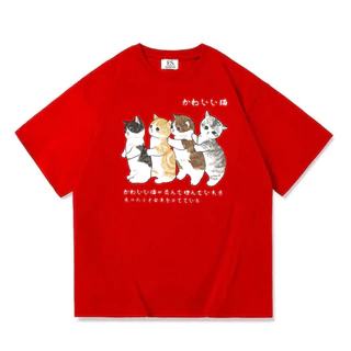 NEW เสื้อยืดคอกลมแขนสั้น วินเทจ ลายแมวน่ารัก ผ้านิ่มใส่สบาย ES400
