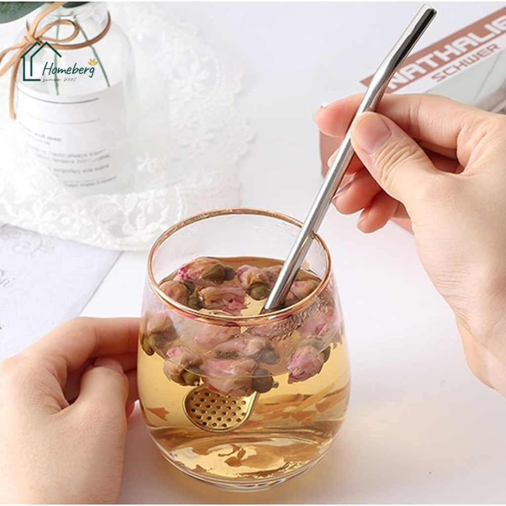 HOMEBERG หลอด กรองชา ชามาเต Yerba Mate Tea Bombilla Straw หลอดสแตนเลส หลอดสแตนเลส หลอดแสตนเลสกรองชา ช้อนคนกาแฟ