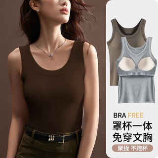 เสื้อกล้าม มีบราในตัว มีฟองน้ำไม่เห็นจุก เป็นงานผ้าร่อง ใส่สะบาย สำหรับผู้หญิง ยอดนิยมแฟชั่นนำเทรน