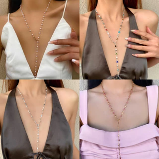 พร้อมส่ง!!สร้อยคอคริสตัสโลหะ และข้อมือ สไตล์สายฝอ ประดับพลอยเทียมทั้งเส้น ส่งตรงจากไทย เครื่องประดับผู้หญิง