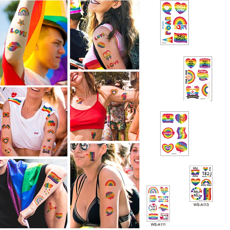 120*76mm สติ๊กเกอร์ pride month LGBT แทททูกันน้ำ สติ๊กเกอร์แทททู Rainbow Tattoo Sticker สติ๊กเกอร์รอ