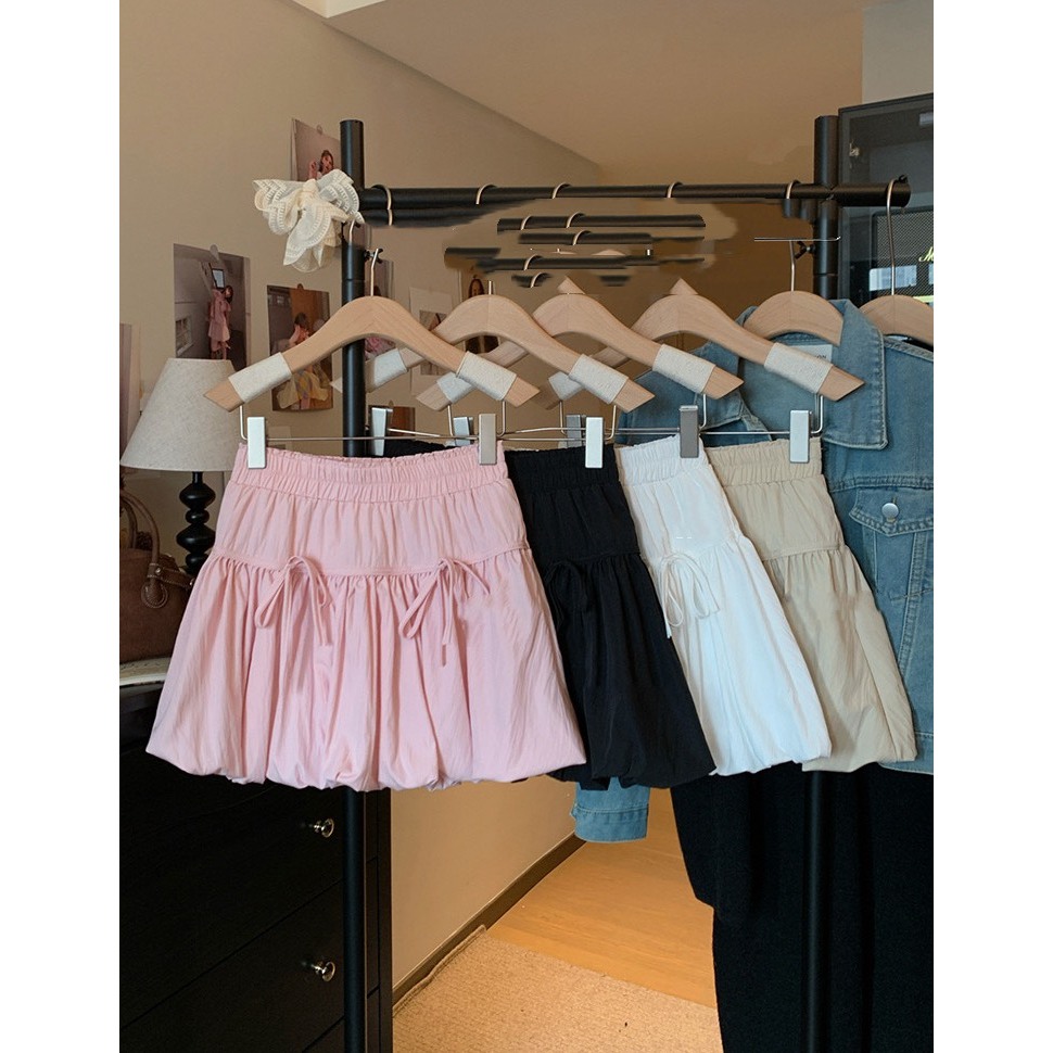 (D289) 🎈🎀 𝐁𝐚𝐥𝐥𝐨𝐨𝐧 𝐒𝐤𝐢𝐫𝐭 🧸🌷 กระโปรงสั้นทรงบอลลูน มีโบว์ด้านหน้า พร้อมส่ง 4 สี 4 ไซส์