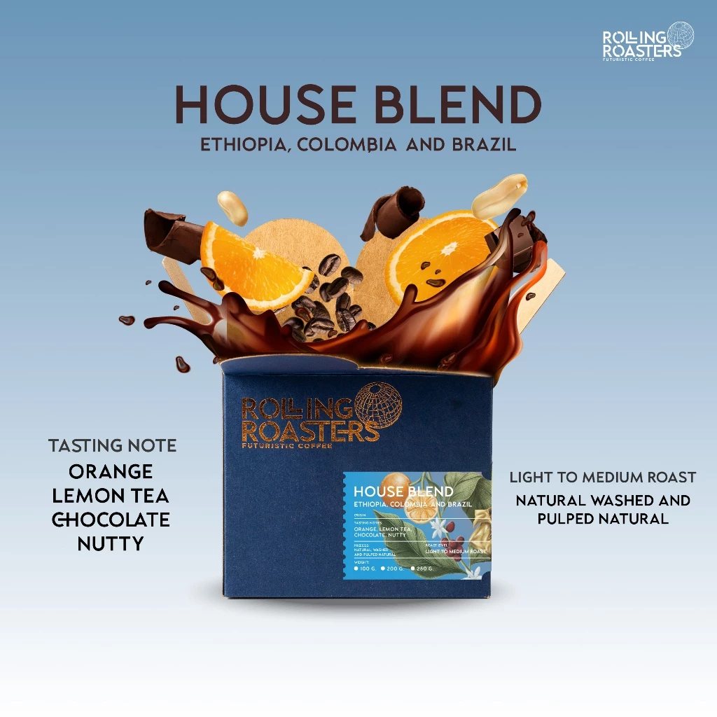 Rolling Roasters เมล็ดกาแฟคั่วกลาง HOUSE BLEND - ขนาด 200g
