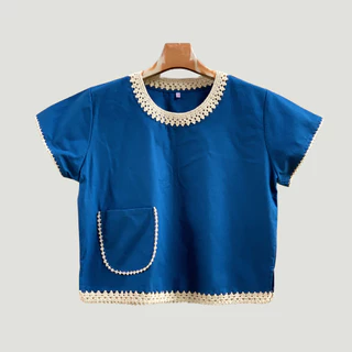 เสื้อผู้หญิงผ้าฝ้ายคอกลมซอมพอแขนสั้น มินิมอลน่ารักสวมใส่ง่ายๆใส่เที่ยวเล่นชิลชิล กินกาแฟถ่ายรูปสวยๆงานถักสุดเจ๋ง