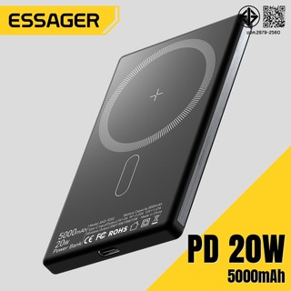 Essager 5000Mah Magnetic Wireless Power Bank 20W Fast Charging Adapter เหมาะสำหรับโทรศัพท์มือถือ Wireless Charger