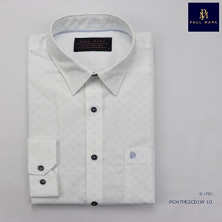PAUL MARC เสื้่อเชิ้ตแขนยาวลายพิมพ์กราฟฟิก สีขาว slim fit รี…