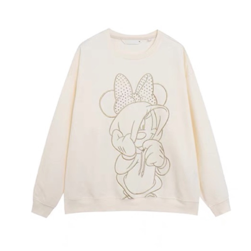 เสื้อ Minnie sweatshirt สีครีม ❣️Disney❣️ (ts522) ติดเพชร Blink +ปักเลื่อม +กากเพชร