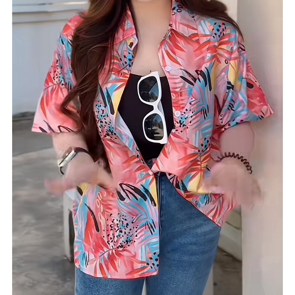 เสื้อเชิ้ต ฮาวาย ลายดอกไม้มีหลากหลายสีให้เลือก แขนสั้น ชาย หญิง สไตล์เกาหลี เสื้อฮาวาย ผ้านิ่ม ใส่สบาย✨🌷💦