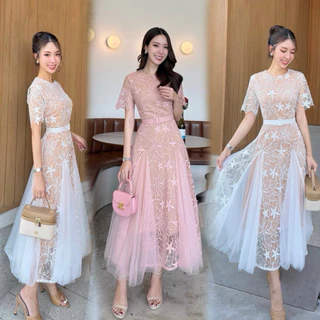 S-XXL✨ชุดลูกไม้สีขาว/ครีม/ชมพู/น้ำตาล/ฟ้า ชุดทำบุญ ชุดพรีเวดดิ้ง ชุดหมั้น ชุดไปงานแต่งงานบวช #Abigail
