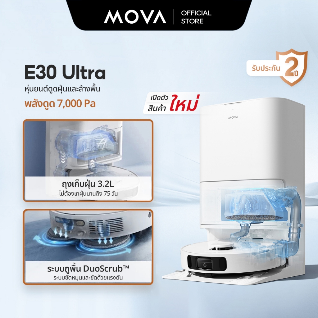 MOVA E30 Ultra Robot Vacuum Mop หุ่นยนต์ดูดฝุ่นและล้างพื้น แรงดูด 7000Pa ทำความสะสาดด้วยตัวเอง https://wayoza.com