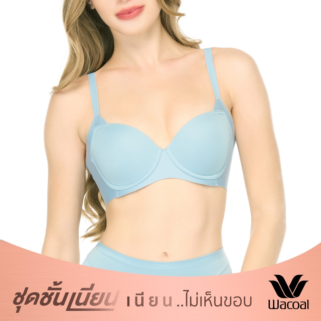 Wacoal ชุดชั้นเนียน บรามีโครงเก็บกระชับ สาวคัพใหญ่  รุ่น WB7914 สีฟ้า (PE)