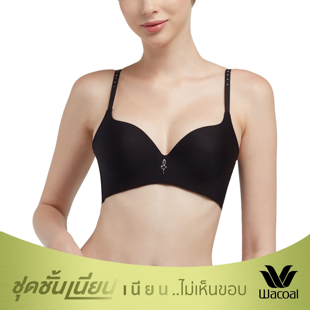 Wacoal ชุดชั้นเนียน บราไร้โครง ใส่สบาย เสริมฟองน้ำ รุ่น WB5X41 สีดำ (BL)
