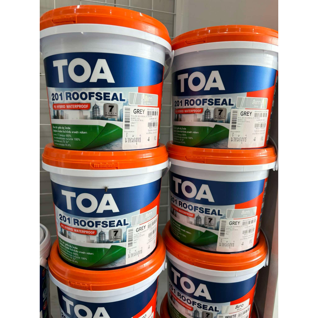 TOA 201 Roof seal รูฟซีล พียู ไฮบริด​ ขนาด 4กก.(1GL)สีขาว สีเทา สีทากันน้ำรั่วซึม ดาดฟ้าหลังคา อาคาร