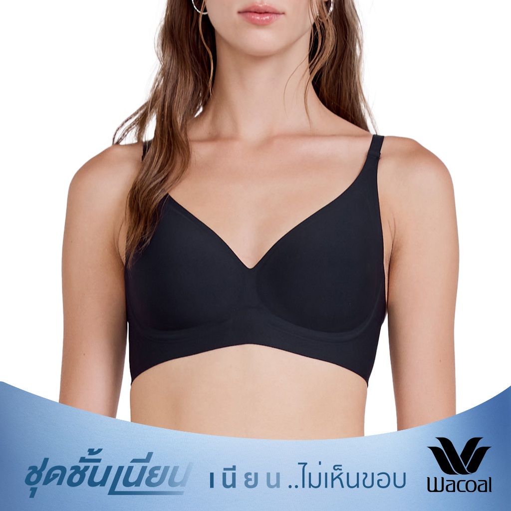 Wacoal ชุดชั้นเนียน บราไร้โครง Smart Size เสริมฟองน้ำ รุ่น WB3Y35 สีดำ (BL)