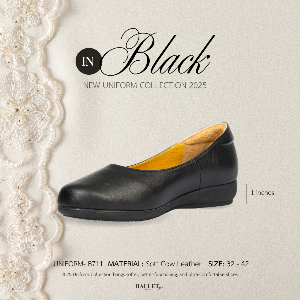 Ballet Shoes Original - รองเท้าคัทชูหนังแท้ Uniform รุ่น B711 (ส้นสูง 1 นิ้ว)