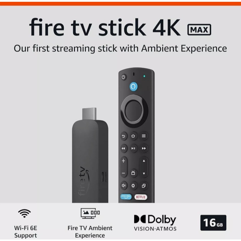 Amazon Fire TV Stick 4K Max gen2 2024 streaming device, supports Wi-Fi 6E, free & live TV