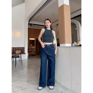 กางเกงยีนส์ กางเกงยีนส์ถูพื้น เอวสูง ผ้ายีนส์นิ่ม ใส่เที่ยวสวยมาก