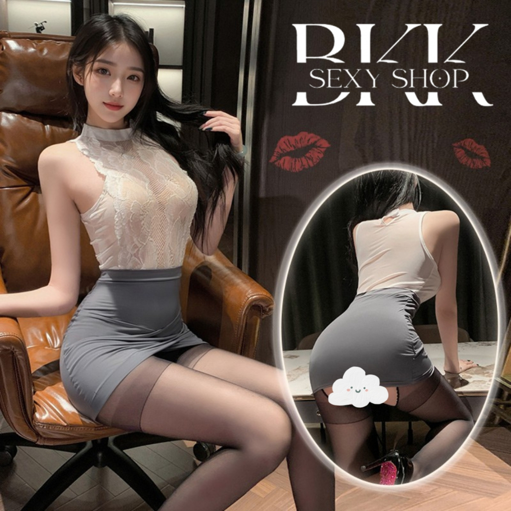 BKK SEXY ชุดแซ่บๆ คอสเพลย์เซ็กซี่ ชุดออฟฟิศเซ็กซี่ 🍊มีไซต์ M-5XL นน 40-100 KG  เดรสรัดรูป คอเต่า ลายลูกไม้ B-786
