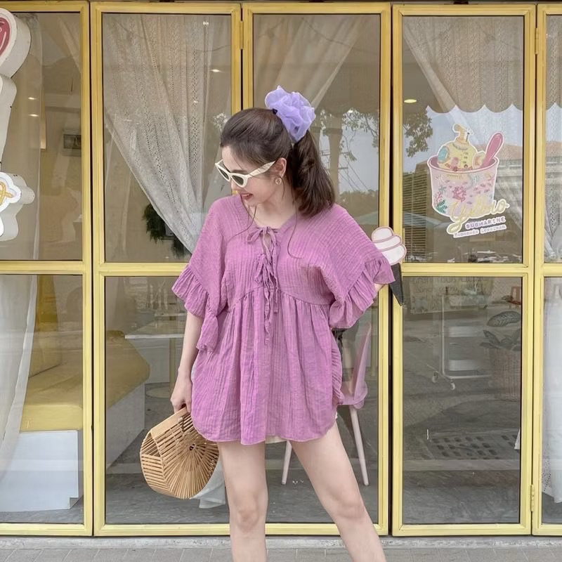 𝗡𝗘𝗪 𝗖𝗢𝗟𝗢𝗥 ELLA SHIRT เสื้อดีเทลน่ารักใส่ได้ทั้ง 2 ด้าน ผ้าฝ้ายผสม ใส่สบายทรงน่ารักมาก รูปที่ 7