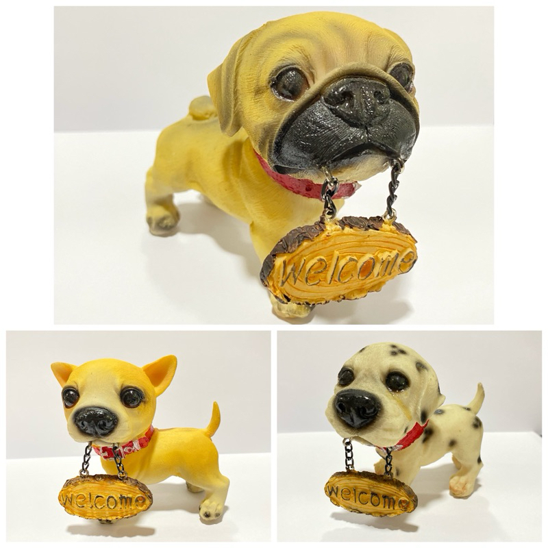 Kentoyshop ตุ๊กตาเรซิ่นสุนัขคาบป้าย Welcome