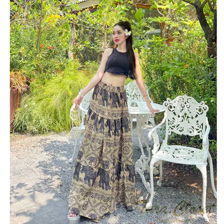 COM514 TARA SKIRT กระโปรงช้างยาว ลายธารา เอวสูง ทรงบอลลูน สม็อครอบเอว ผ้าไหมอิตาลี ผ้าดี ใส่สบาย ลายไม่กลับหัว