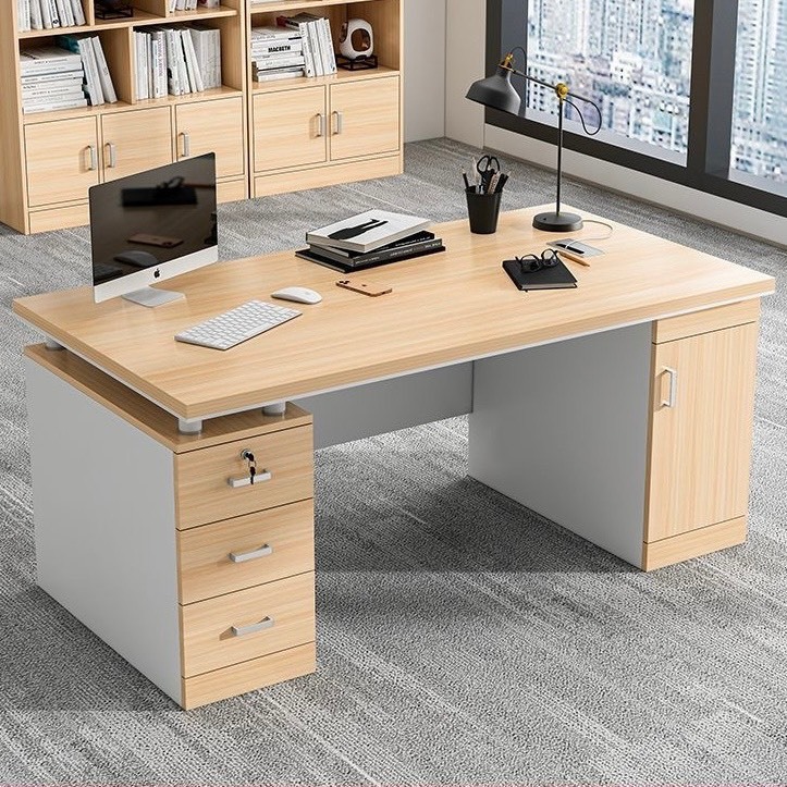 โต๊ะทํางานมีลิ้นชัก โต๊ะคอมพิวเตอร์140cm มีกุญแจล็อค Computer Desk สวยโมเดิร์น วัสดุไม้คุณภาพดี