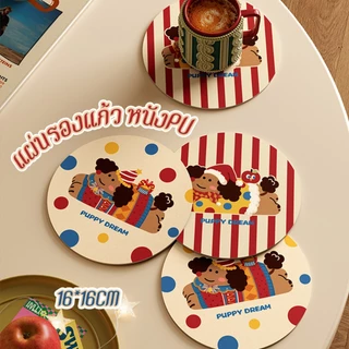 🏷️[Home]⭐ ที่รองแก้ว 16cm แผ่นซิลิโคนกันร้อน ลายหมาคัชชุนน่ารัก แผ่นรองแก้ว ดูดซับน้ําได้ดี พื้นยาง PVC กันลื่น ⭐
