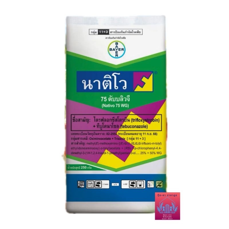 นาติโว75wg ขนาด250กรัม (ทีบูโคนาโซล+ไตรฟลอกซีสโตรบิน) ป้องกันกำจัดโรคเมล็ดด่าง