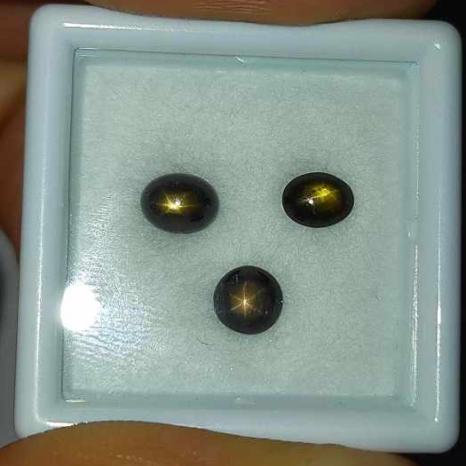 พลอย สตาร์ แซฟไฟร์ ธรรมชาติ แท้ ( Natural Black Star Sapphire ) จำนวน 3 เม็ด หนักรวม 1.88 กะรัต
