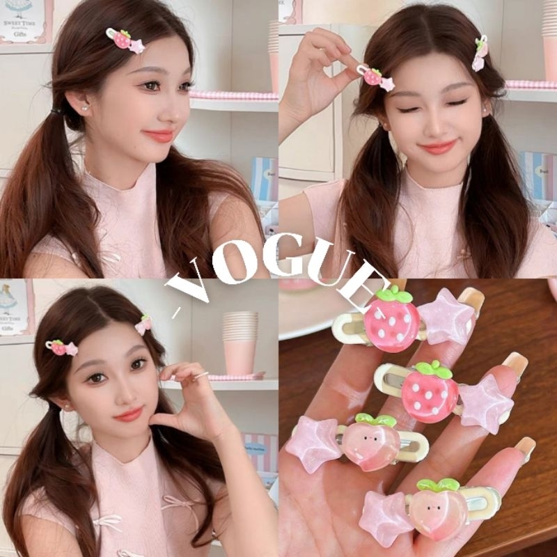 Vogue🌟พร้อมส่ง🌟 กิ๊ฟติดผม ลายน่ารัก สีชมพูพาสเทล ผลไม้น่ารัก (VO-13)