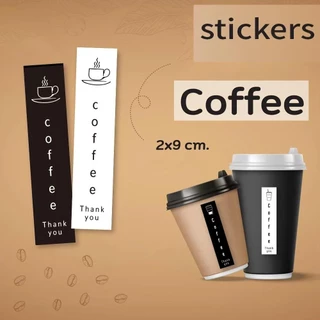 สติกเกอร์ติดกล่อง แก้ว กาแฟ ชา เครื่องดื่ม สำเร็จรูป ขอบคุณ sticker coffee