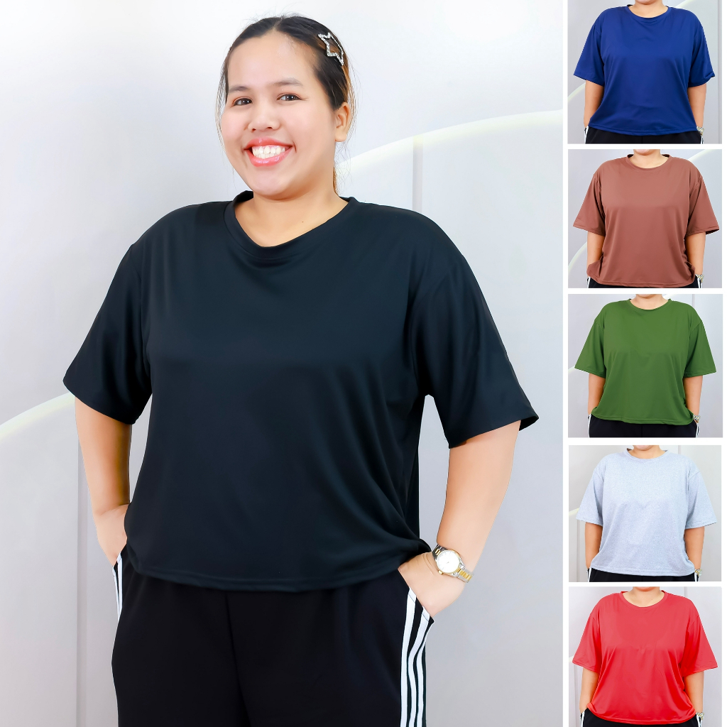 เสื้อคอกลม แขนสั้น ทรงครอป ไซส์ใหญ่ 6XL อกหน้าผ้า 50 นิ้ว ผ้าคอตตอนผสม เนื้อผ้านิ่ม tb834#