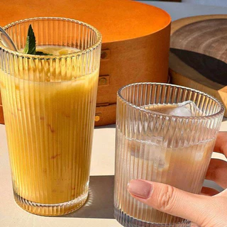 แก้วน้ำ ถ้วยกาแฟใส 240/370ml ลายทางแนวตั้งสไตล์ญี่ปุ่น แก้วญี่ปุ่นแนวตั้งรูปแบบ พร้อมจัดส่ง