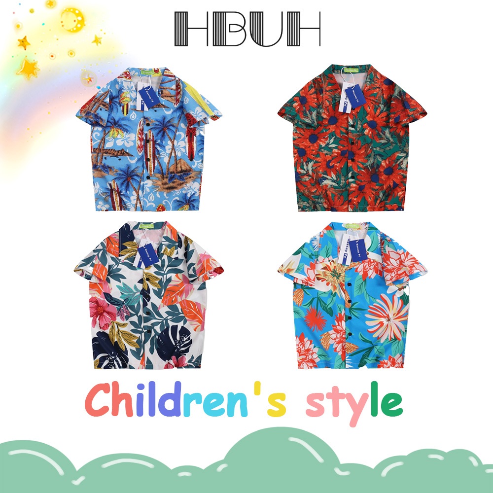 เสื้อเชิ้ตแขนสั้นสำหรับเด็ก, เสื้อฮาวายหน้าร้อน, เสื้อเชิ้ตแฟชั่นลายดอกไม้, เนื้อผ้านุ่ม, เหมาะสำหรับเด็กผู้ชายและหญิง