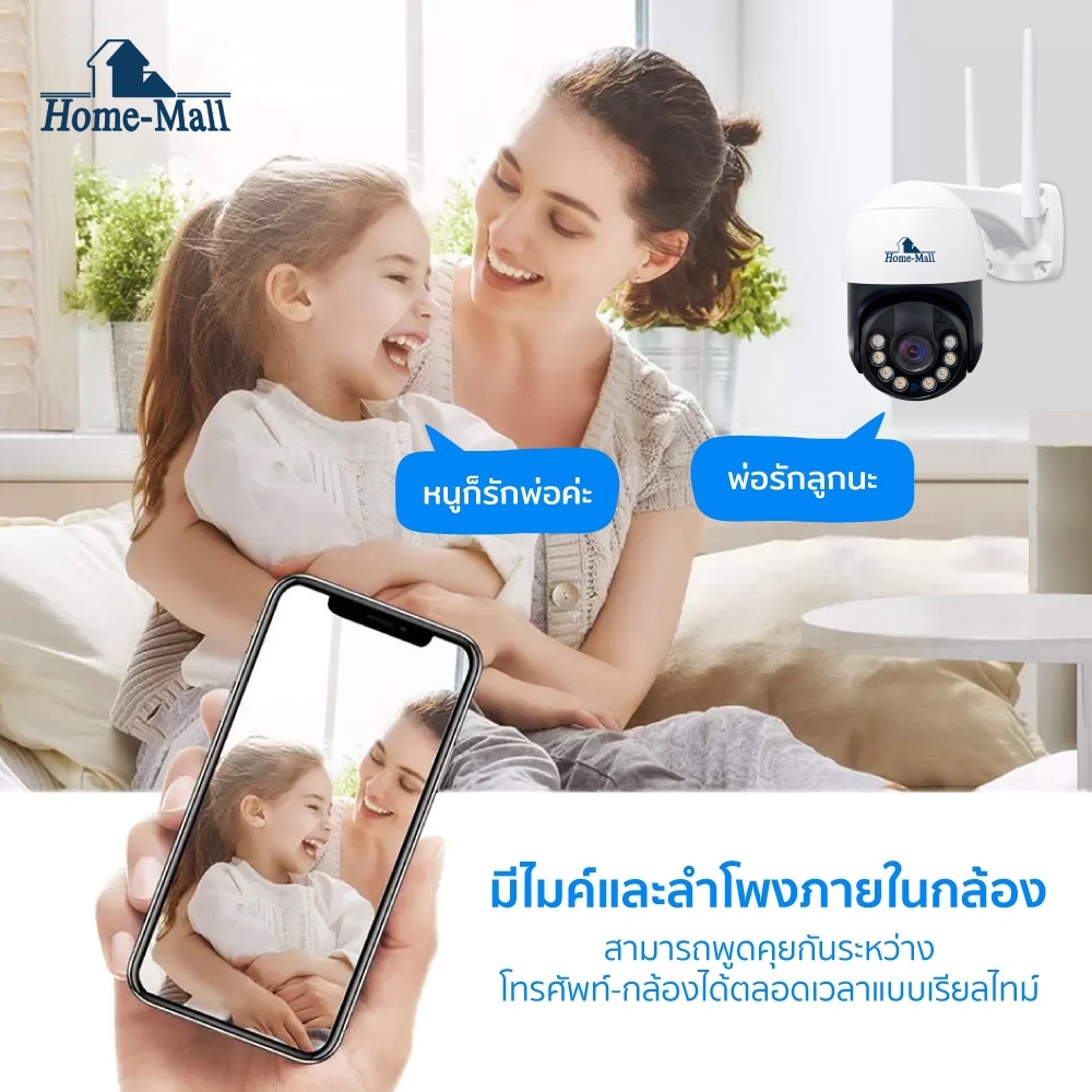 HOME-MALL กล้องวงจรปิดกันน้ำ กล้องวงจรปิด PTZ Wifi ไร้สาย ไซส์มินิ หน้าปัดดำ ip camera WIODO